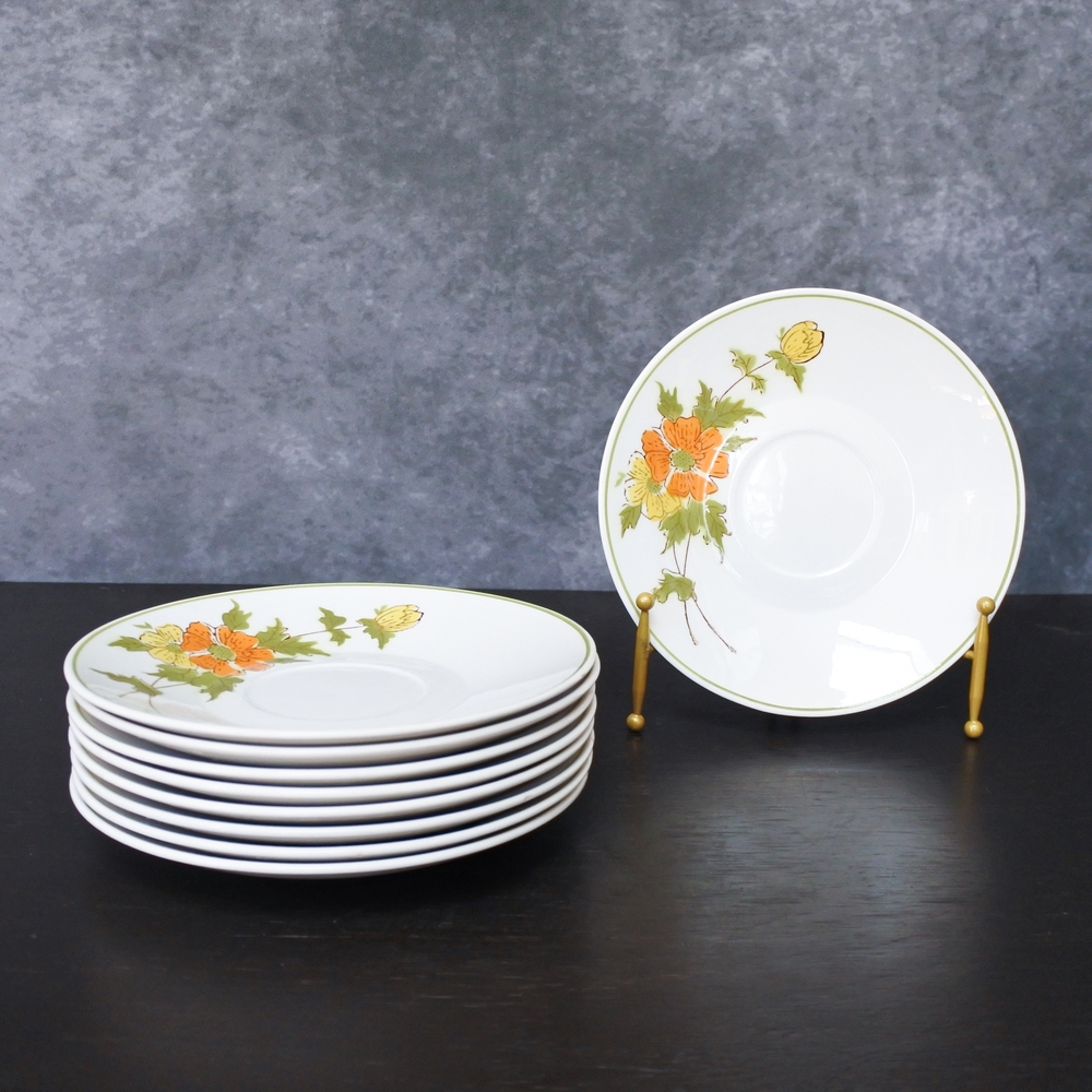 Vintage 1970s Mikasa Ponte Vedra Floral Saucer Plate Set